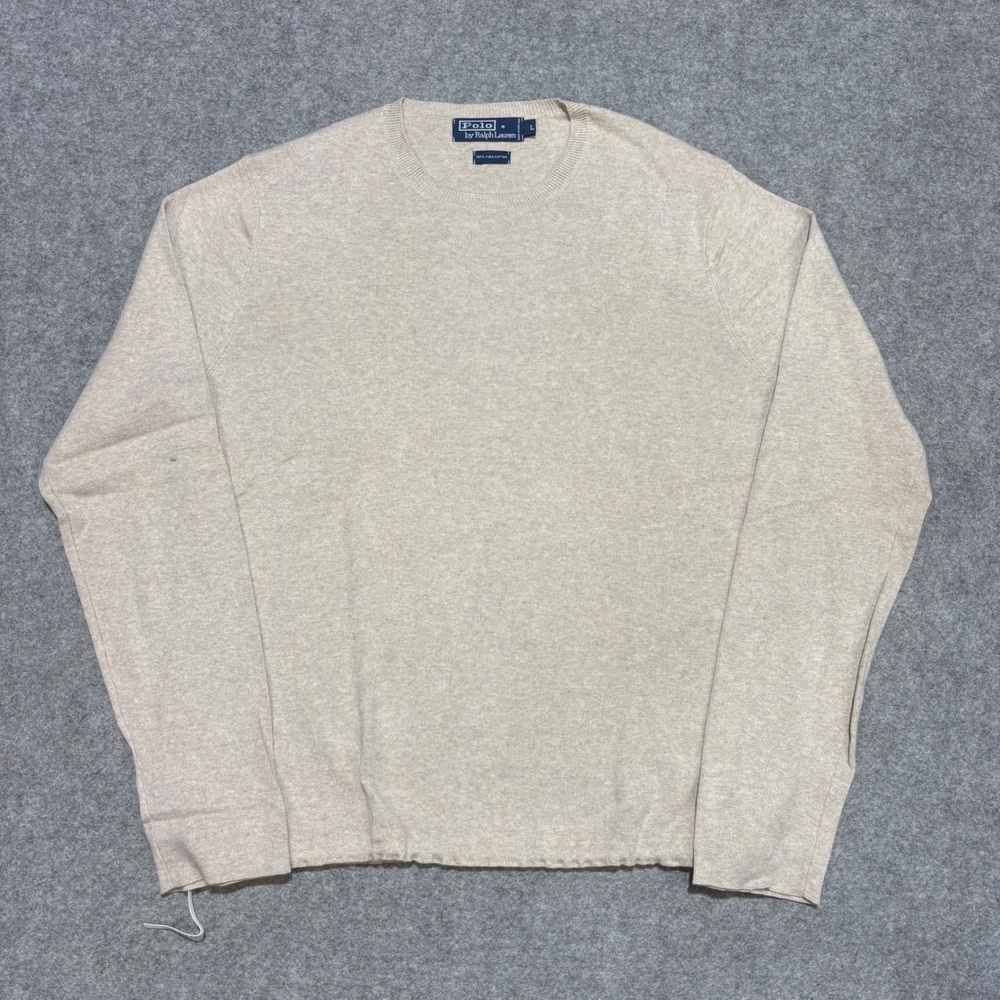 Polo Ralph Lauren Mens Pima Cotton Crewneck Sweater Beige Oatmeal Large